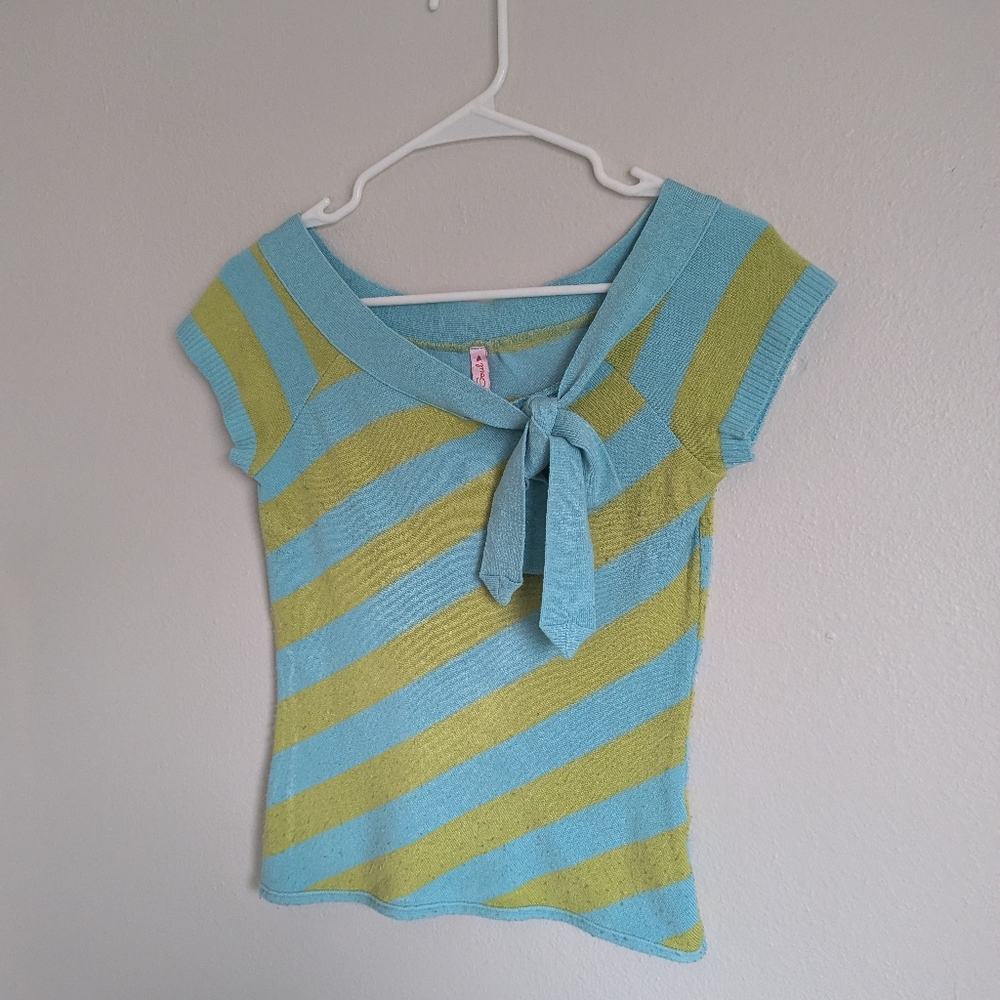 Blue and green striped shirt